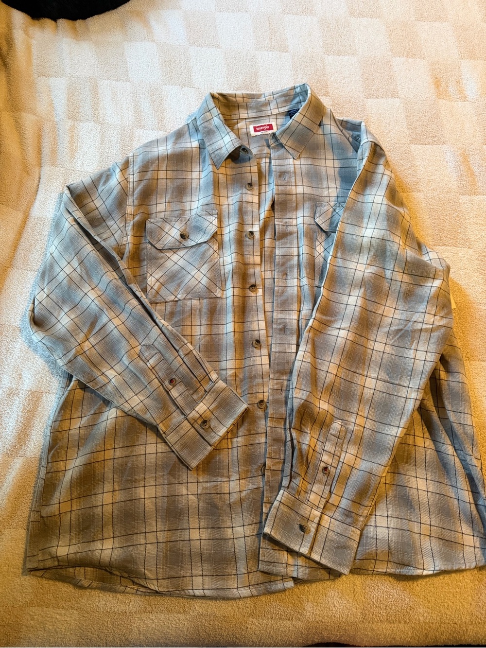 Plaid Button-Down Men's Shirt in Light Blue and Gray -Wrangler